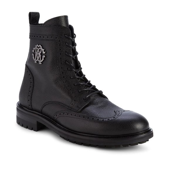 ROBERTO CAVALLI 💥 Wingtip Pebbled - Genuine Leather Combat Boots J1810/1580 - Picture 1 of 6